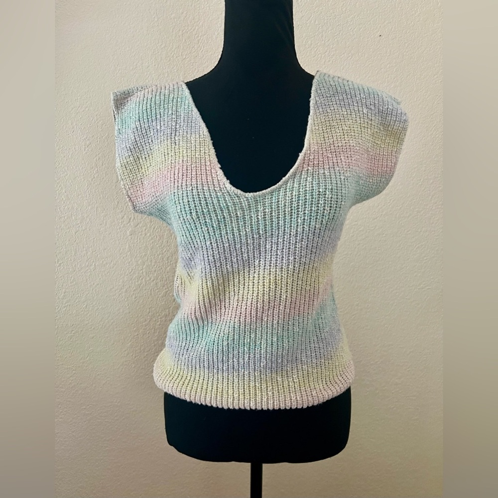 Vintage 80s Fortune Knits Rainbow Pastel Sweater Knit Top Size XS-SM